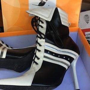 Black & White referee Lace up ankle boots/ heels.